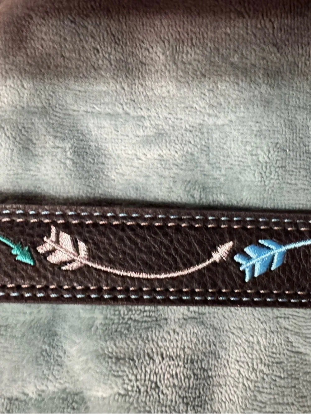 Kids Black Leather Belt with Teal & Light Blue Arrow Embroidery